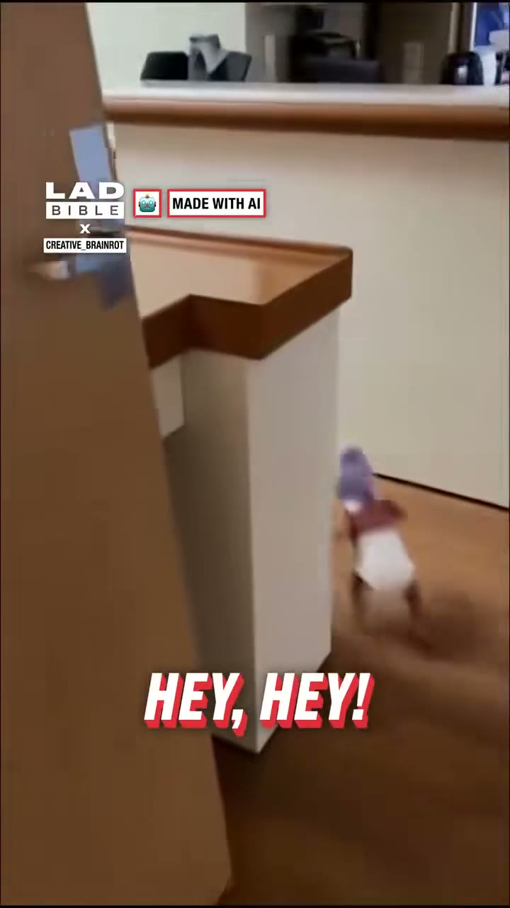 Baby running AI: a newborn wriggles out of mom's arms in the hospital bed and runs out of the room