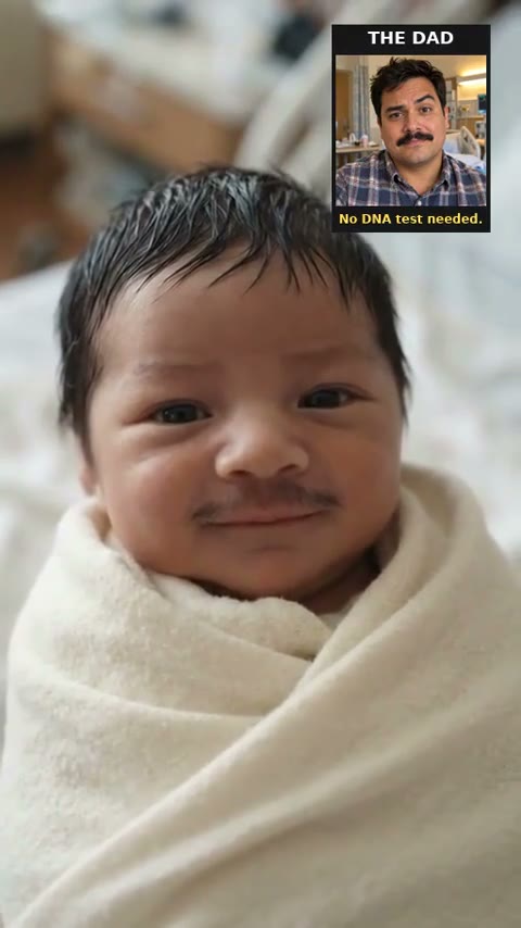 Baby with mustache AI: a newborn with his dad's mustache, “born retired”