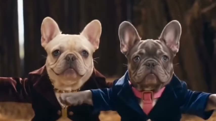 Two French bulldogs do the Rumpelstiltskin tip toe dance together