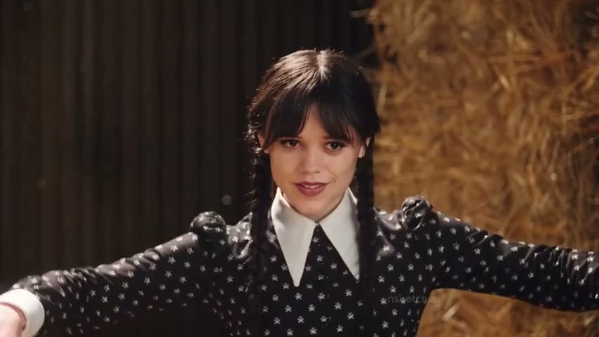 Wednesday Addams does the Rumpelstiltskin tip toe dance in the barn