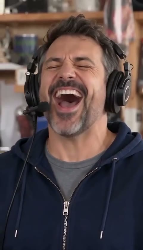 Tiny Desk AI: five everyday people as the band, the lead cracking up in his headset